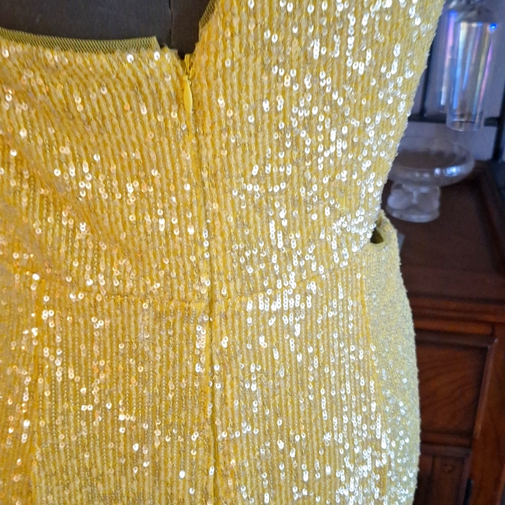 Yellow sequin gown - 1 shoulder with cut out